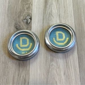 2 Vintage Silver Plate Coasters Needlepoint With Initial D